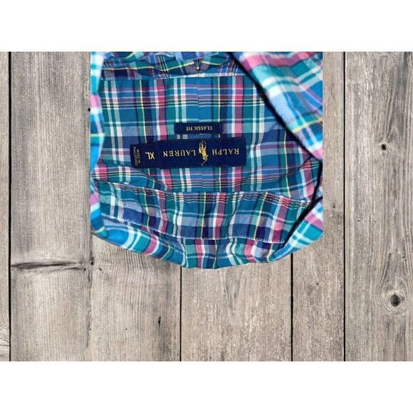 Polo Ralph Lauren Shirt Men’s XL Blue Green Plaid Long Sleeve Blue Pony - Picture 3 of 8